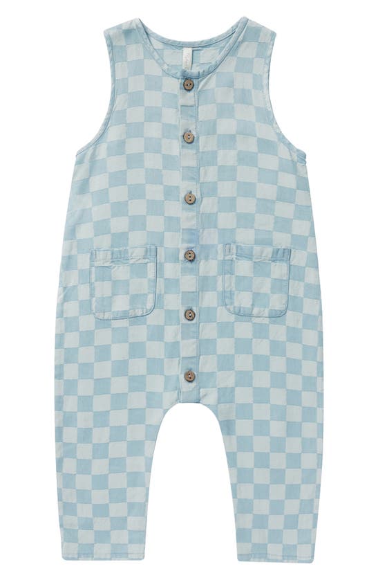 Shop Quincy Mae Blue Check Jumpsuit In Blue-check