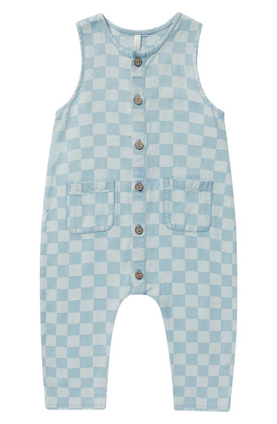 Quincy Mae Blue Check Jumpsuit In Blue-check