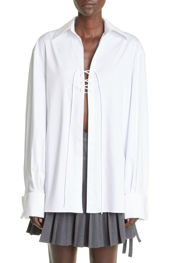 Altuzarra Deka Oversized Lace-up Cotton-blend Poplin Shirt In Optic White