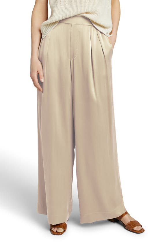 Shop Faherty Gemma Wide Leg Silk Pants In Pearled Ivory