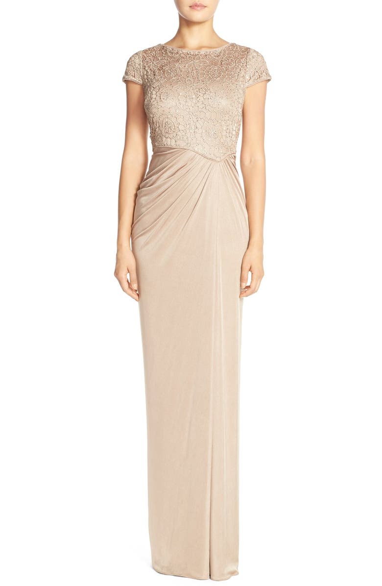Adrianna Papell Lace & Ruched Jersey Gown | Nordstrom