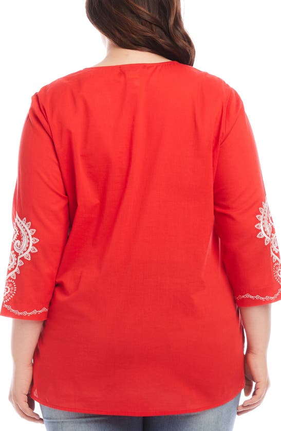 Shop Karen Kane Embroidered Cotton Tunic Top In Dark Orange