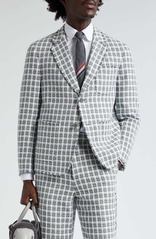 Thom Browne Unconstructed Fit Fray Edge Plaid Sport Coat Medium Grey at Nordstrom,