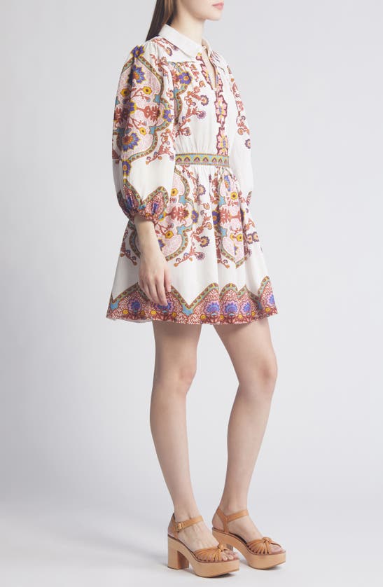 Shop Cleobella Leigh Placed Print Long Sleeve Cotton & Linen Minidress In Lagos Print