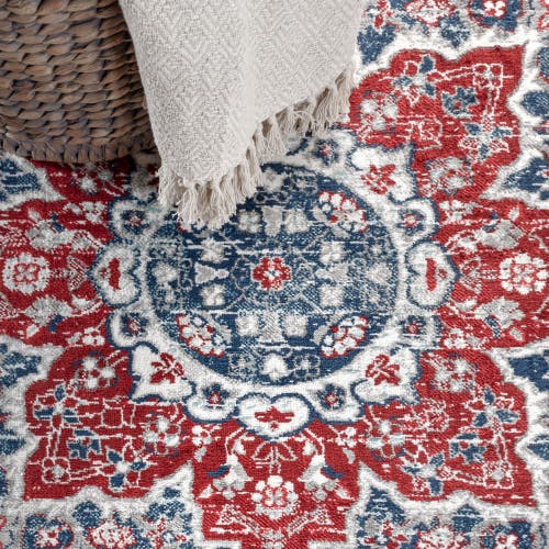 Jonathan Y Modern Persian Vintage Moroccan Medallion Area Rug In Navy/red