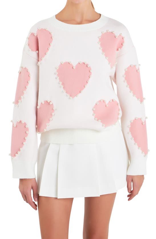 ENGLISH FACTORY ENGLISH FACTORY HEART IMITATION PEARL SWEATER