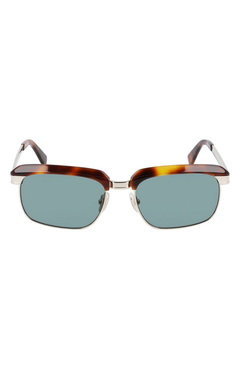SALVATORE FERRAGAMO 55mm Rectangular Sunglasses, Main, color, TORTOISE/ GOLD/ FUMO