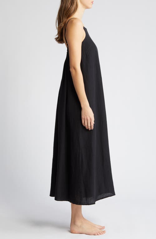 Shop Desmond & Dempsey Print Square Neck Nightgown In Plain Linen Black