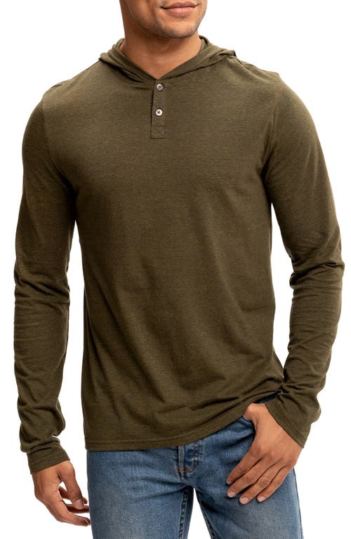 Long Sleeve Henley Hoodie in Heather Fortress