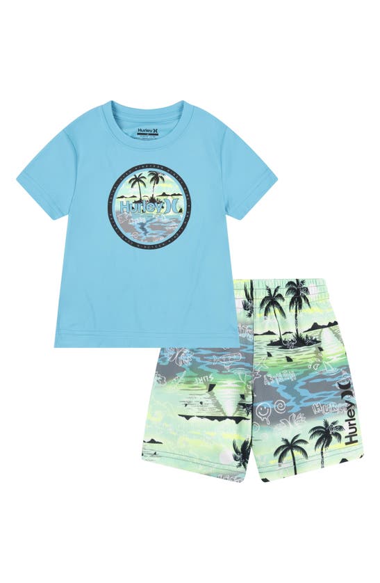 Shop Hurley Kids' Doodle Paradise T-shirt & Shorts Set In Blue Lazer