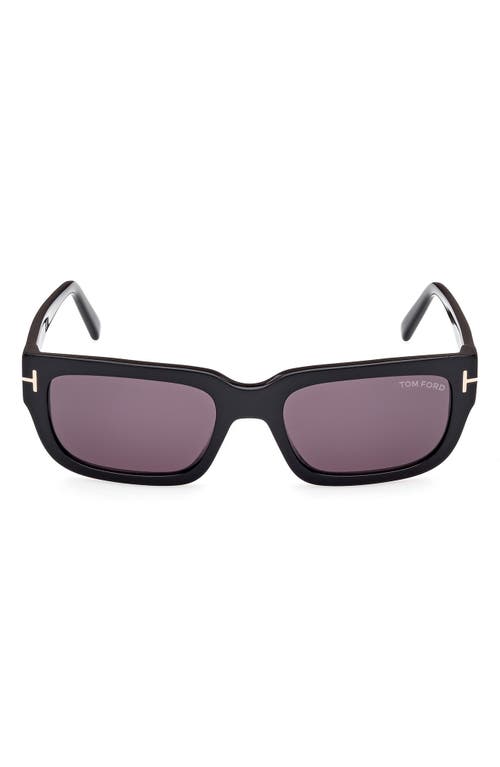TOM FORD Ezra 54mm Rectangular Sunglasses in Shiny Black /Smoke at Nordstrom
