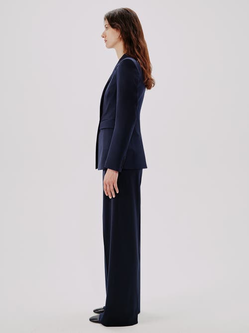 Another Tomorrow Double-breasted Merino Wool Blazer In Navy