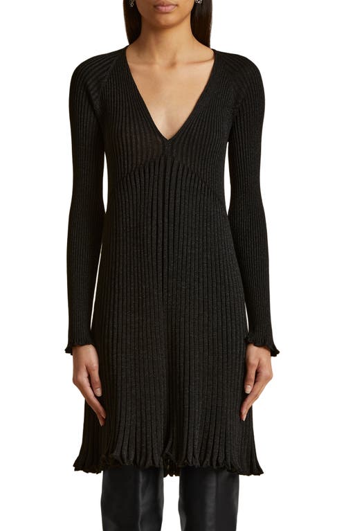 Khaite Lucille Metallic Rib Long Sleeve Sweater Dress Thunder at Nordstrom,