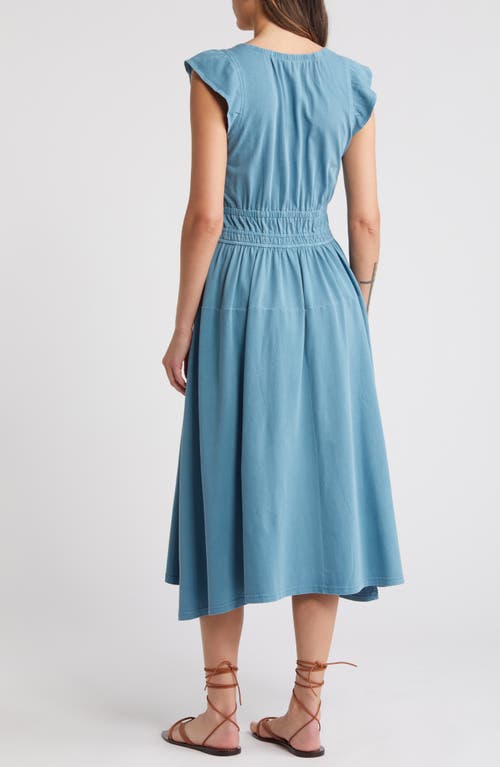 Shop Treasure & Bond Washed Flutter Sleeve Organic Cotton Midi Dress In Blue Provincial