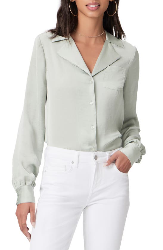 Paige Capriana Satin Shirt In Dusty Sage