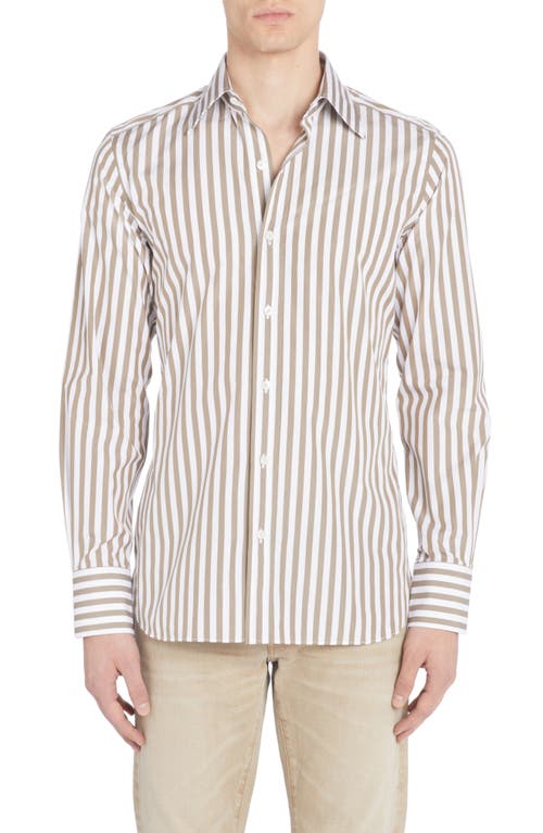 Shop Tom Ford Slim Fit Stripe Button-up Shirt In White/olive