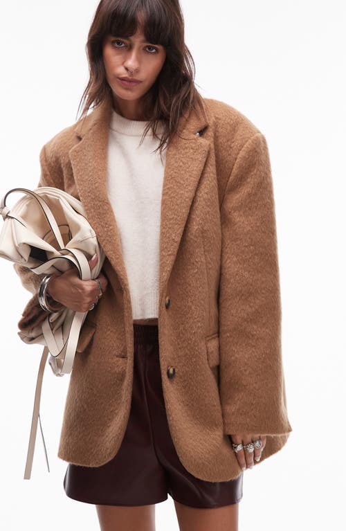 Shop Topshop Brushed Blazer Coat In Beige