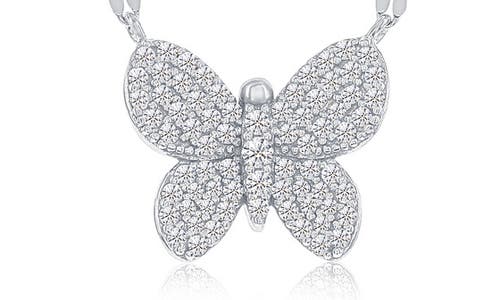 Shop Simona Cz Butterfly Pendant Mirror Necklace In Silver