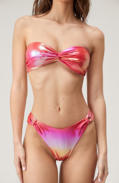 NASTY GAL Metallic Ombré Bandeau Two-Piece Swimsuit Pink at Nordstrom,