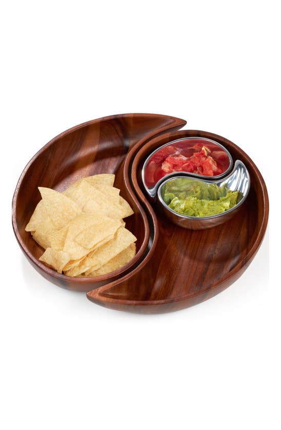 Nambe Yin Yang Chip And Dip Set, 4 Pieces In Brown