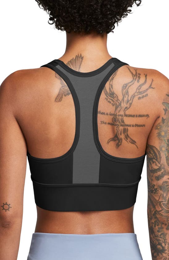 Shop Nike Swoosh Medium Support Padded Longline Sports Bra In Black/ Black/ White