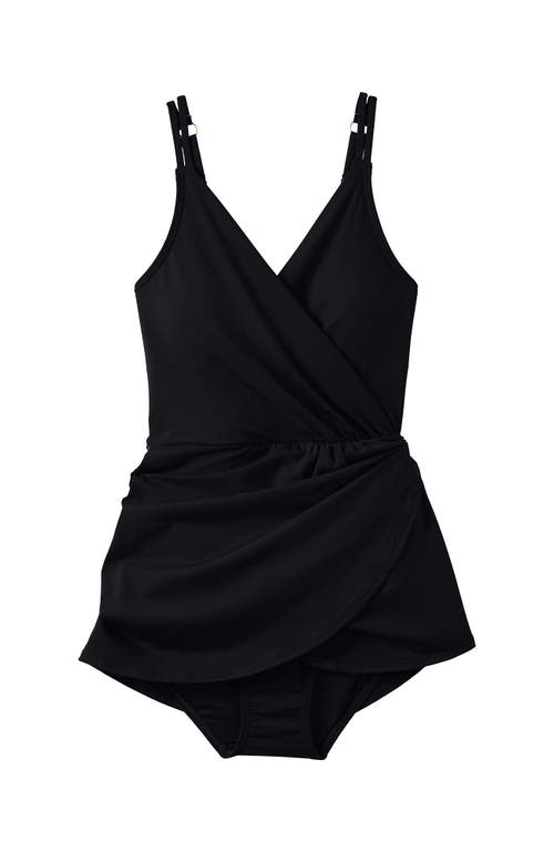 Shop Lands' End V-neck Tulip Wrap Swim Dress One Piece Swimsuit In Black