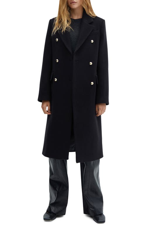 MANGO Double Breasted Wool Blend Coat Night Blue at Nordstrom,