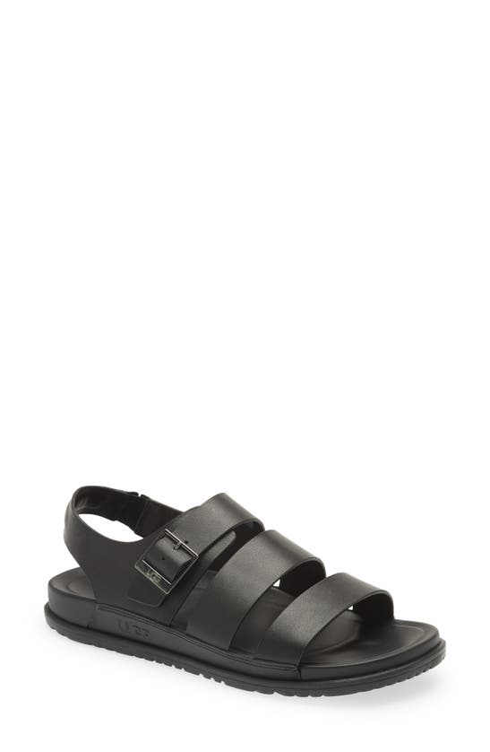 Ugg Wainscott Fisherman Slingback Sandal In Black Leather | ModeSens