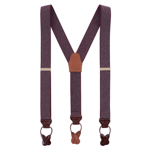 Trafalgar Silas Classic Herringbone Elastic Button End Suspenders In Burgundy