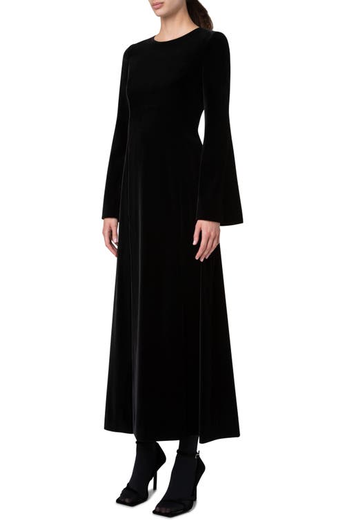 Shop Akris Punto Long Sleeve Soft Techno Velvet Midi Dress In Black