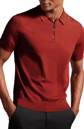 Ted Baker London Daldin Quarter Zip Polo In Dark Orange