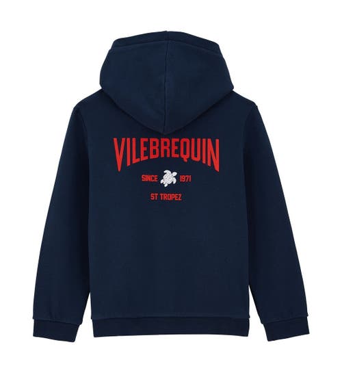 Shop Vilebrequin Kids' Hooded Front Zip Sweatshirt In Bleu Marine