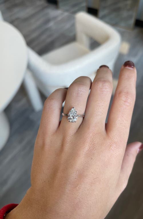Hautecarat Pear Cut Lab Created Diamond 18k Gold Ring In 18k White Gold
