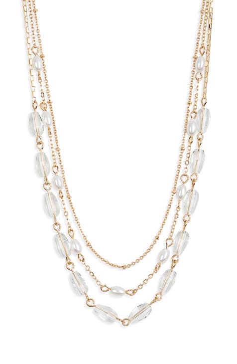 Crystal & Imitation Pearl Faceted Layered Necklace