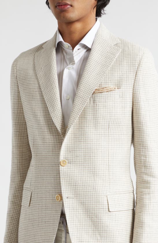 Eleventy Houndstooth Linen & Wool Sport Coat In Sand