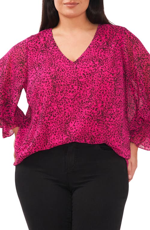 Vince Camuto Animal Print Balloon Sleeve Blouse in Pomegranate Pink