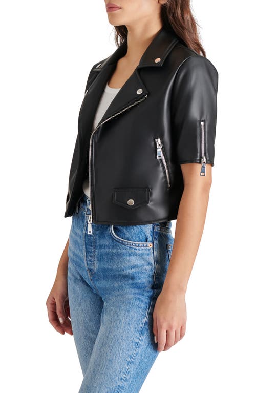 Shop Steve Madden Ailee Short Sleeve Faux Leather Moto Jacket In Black