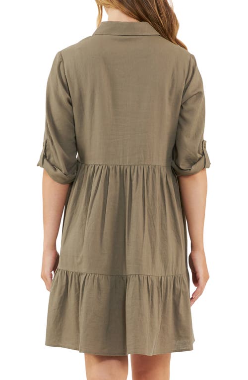 Shop Ripe Maternity Adel Linen Blend Maternity Shirtdress In Olive