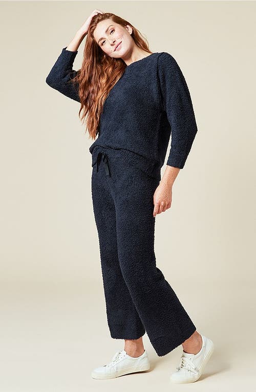 Softies Solid Marshmallow Reverse Seam Crew Neck Lounge Set With Bracelet Sleeve In Black