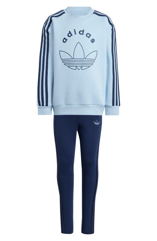 Shop Adidas Originals Adidas Kids' Lifestyle Sweatshirt & Leggings Set In Clear Sky/night Indigo