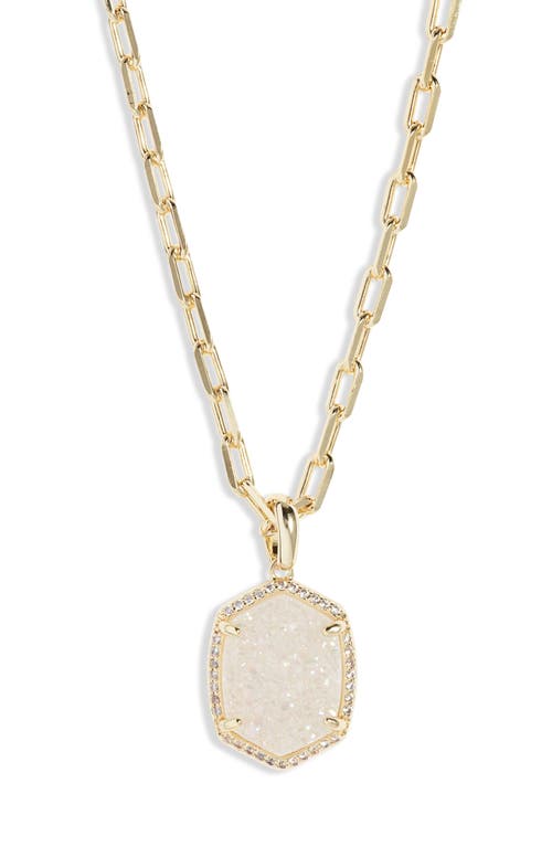 Kendra Scott Daphne Pavé Frame Pendant Necklace In Gold Iridescent Drusy