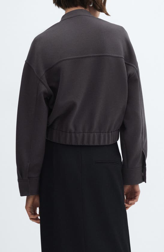 Shop Mango Seamed Knit Bomber Jacket In Charcoal