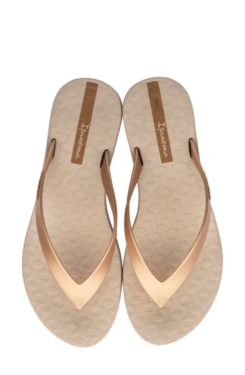 Ipanema Selfie Wedge Flip Flop In Beige/gold