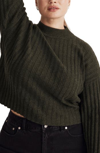 Levi Rib Mock Neck Wool Blend Crop Pullover Sweater