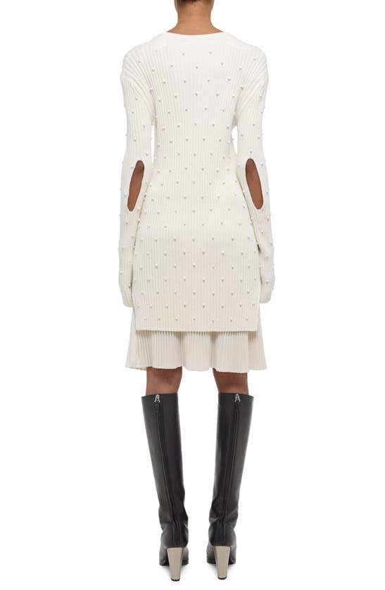 Shop Helmut Lang Beaded Rib Long Sleeve Organic Cotton Sweater Dress In Ivory
