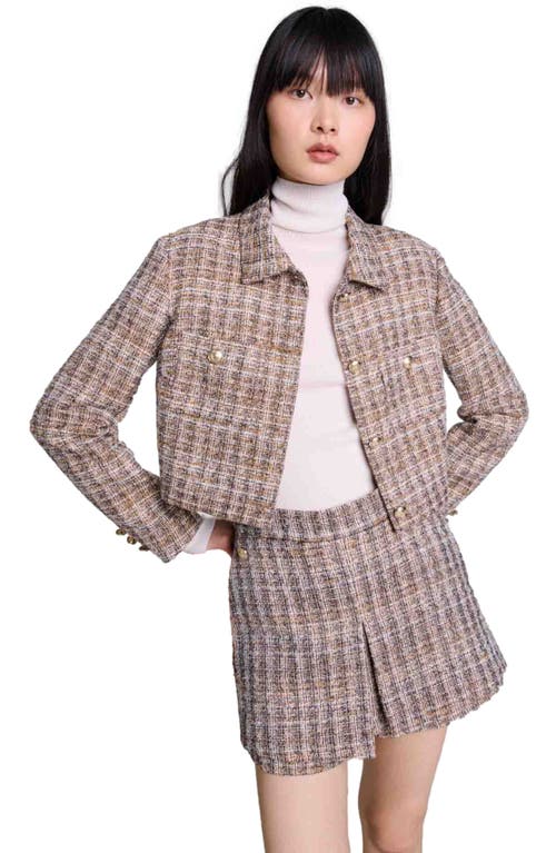 Shop Maje Short Tweed Jacket In Brown