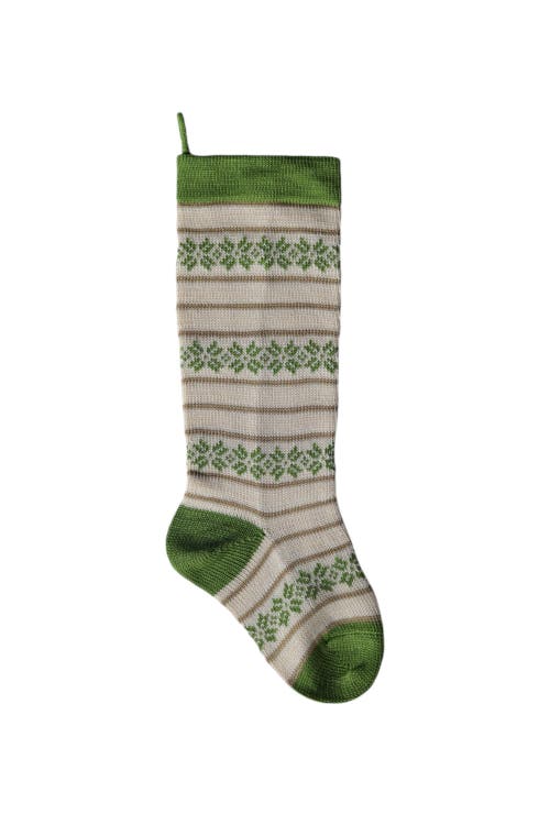 Melange Collection Ecru Patterned Stocking With Green Details In Ivory