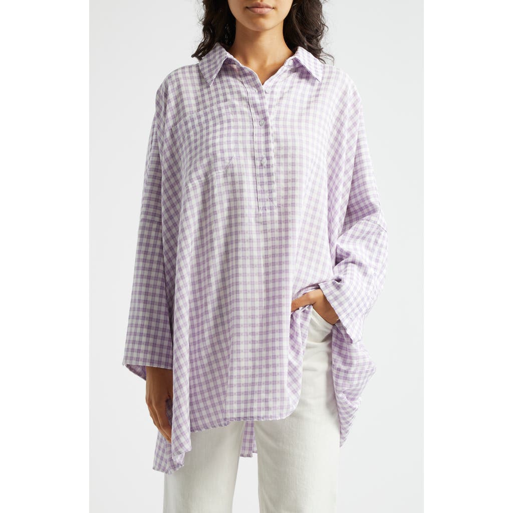 La Vie Style House Gingham Check Oversize Shirt In Purple White