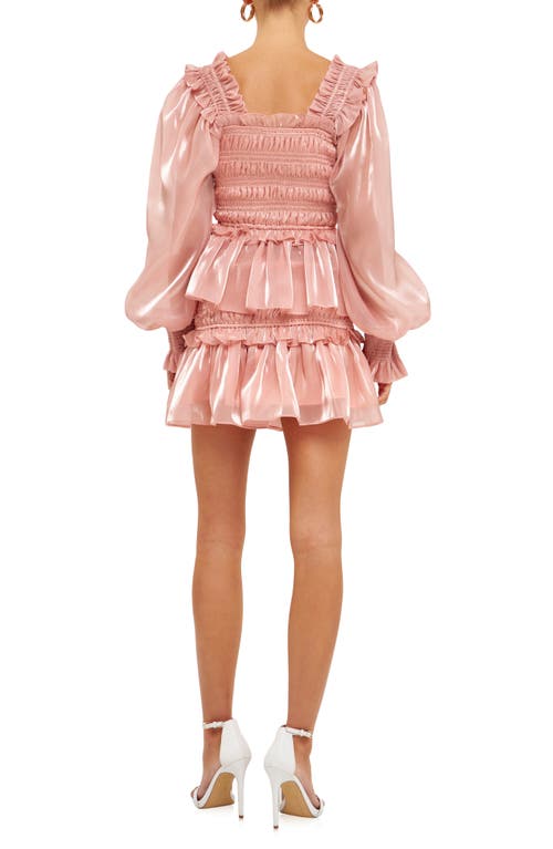 Shop Endless Rose Metallic Sheen Long Sleeve Ruffle Minidress