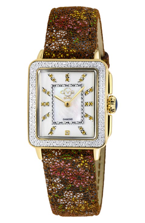 Padova Diamond Leather Strap Watch, 27mm x 30mm - 0.0116ct.